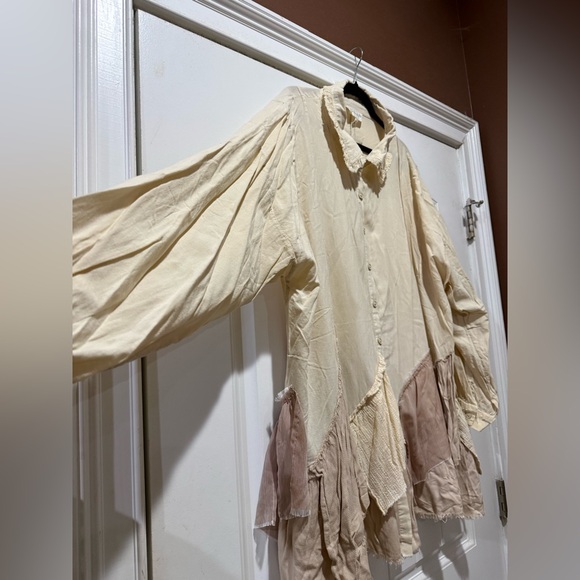 Oli & Hali Cream Button-Down Tunic with Tan Patchwork Hem - Picture 4 of 8